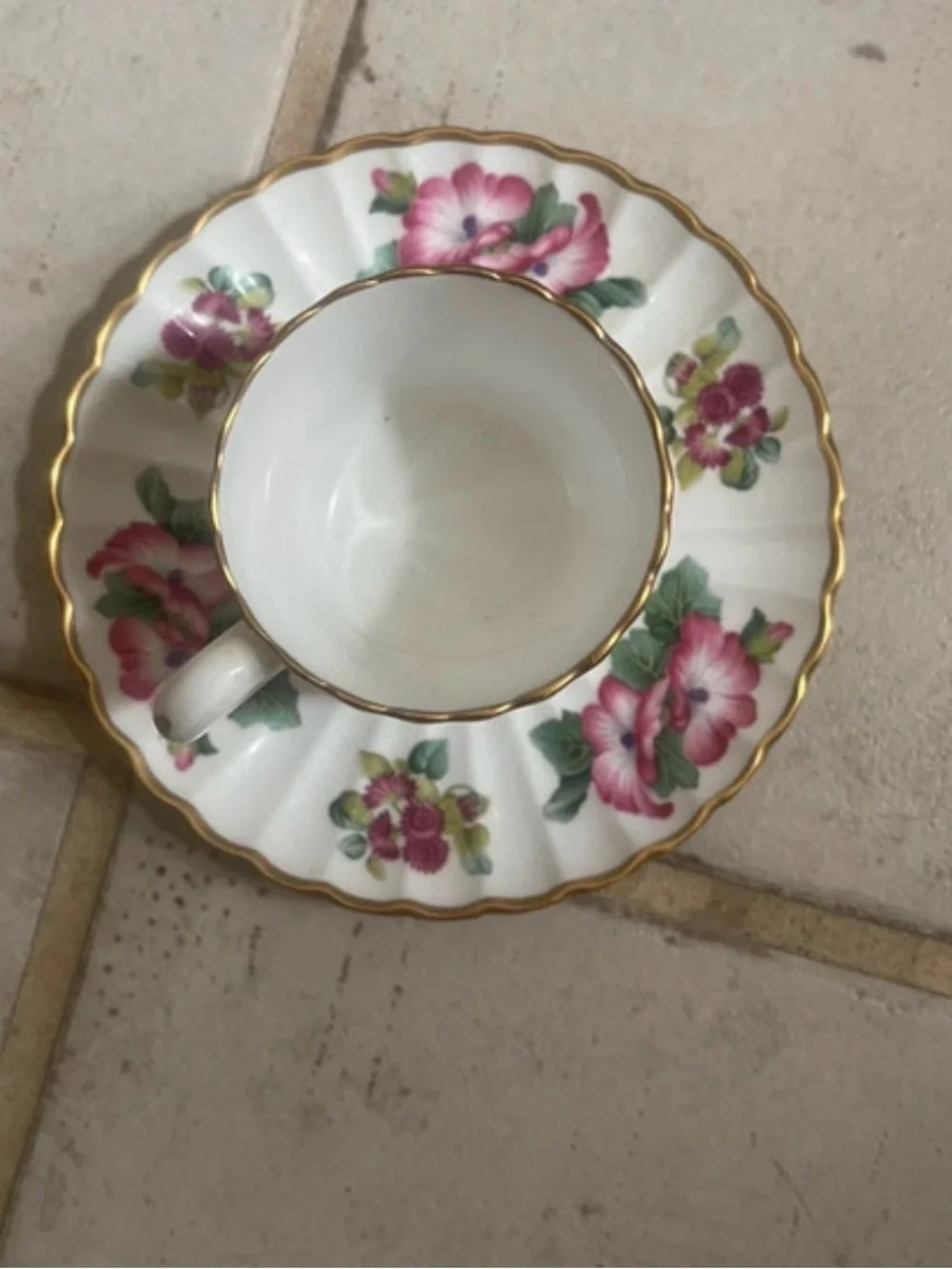 Spode Pink Floral Gold Rim Teacup and Saucer